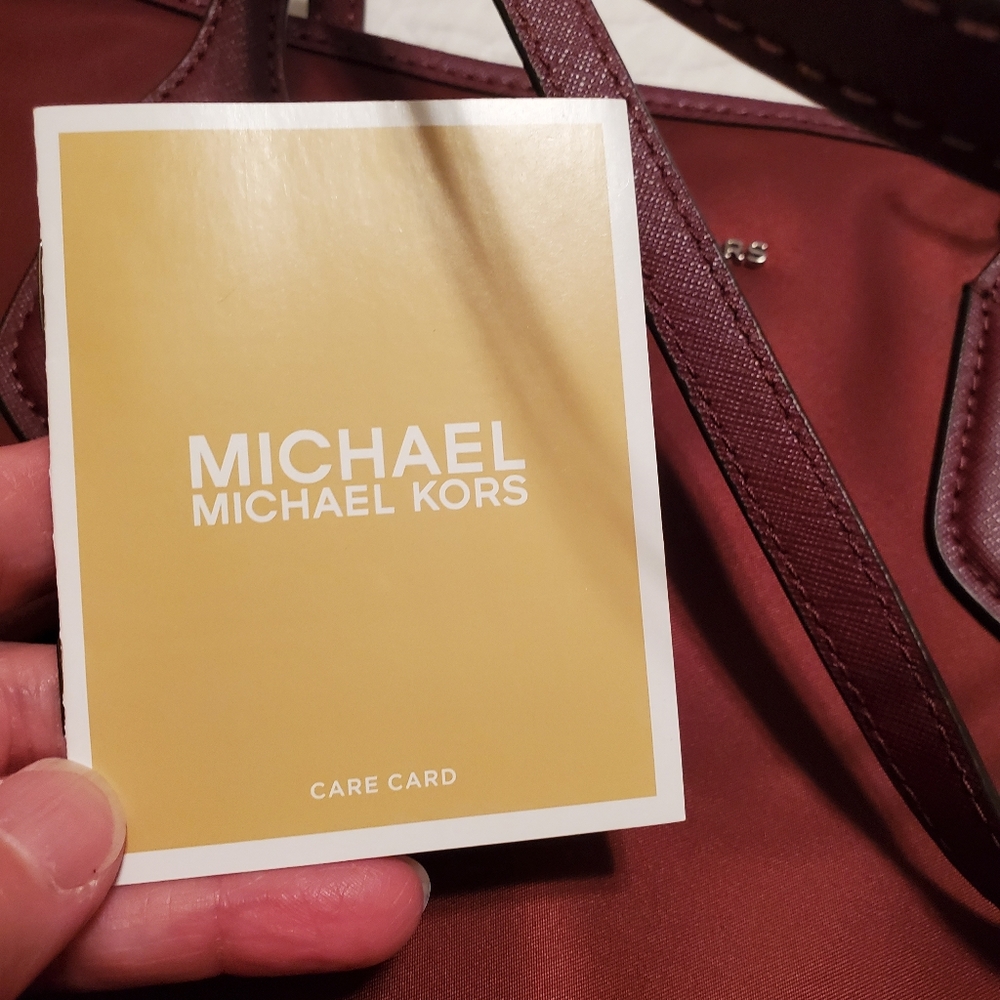 Michael Kors Maroon Eva Small Nylon Top Zip Tote Bag